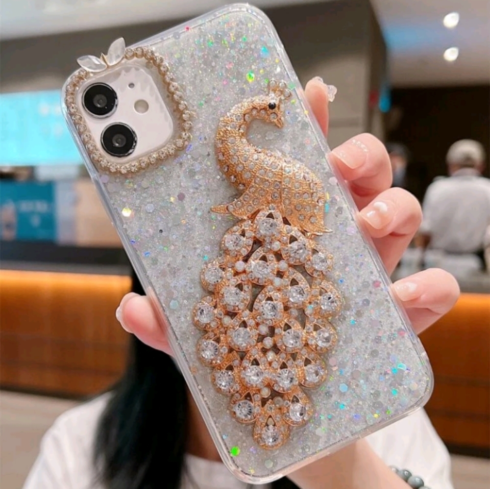 Rhinestone Peacock Decor Phone Case Compatible With iPhone 13